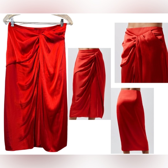 Carbon38 Dresses & Skirts - Carbon38 wrap midi skirt sz Small S red Chili lined below knee dressy or casual